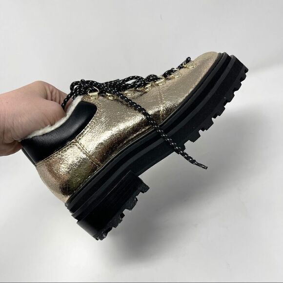 SCHUTZ Gold Sherling Lug Sole Ankle Booties Size 6 - Picture 7 of 7